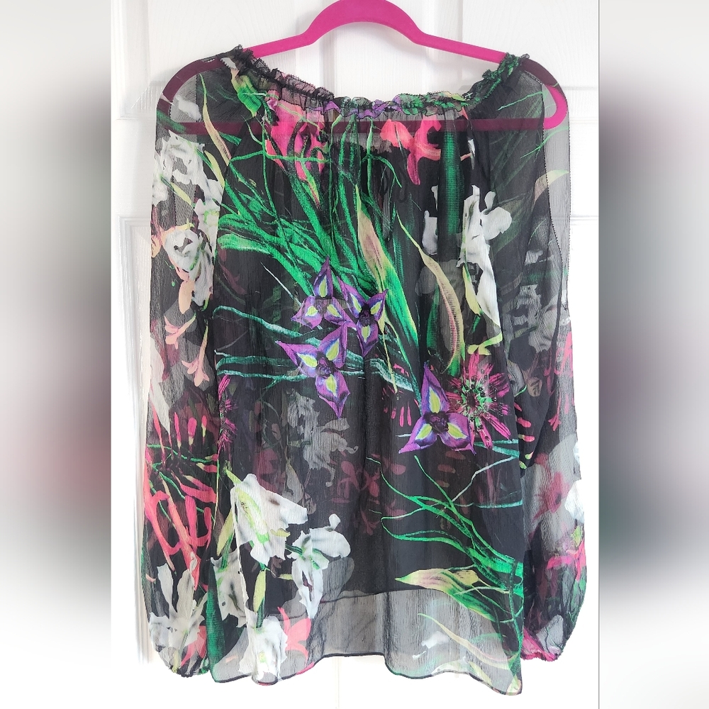 Ellie Tahari Floral Sheer Blouse - Picture 5 of 9